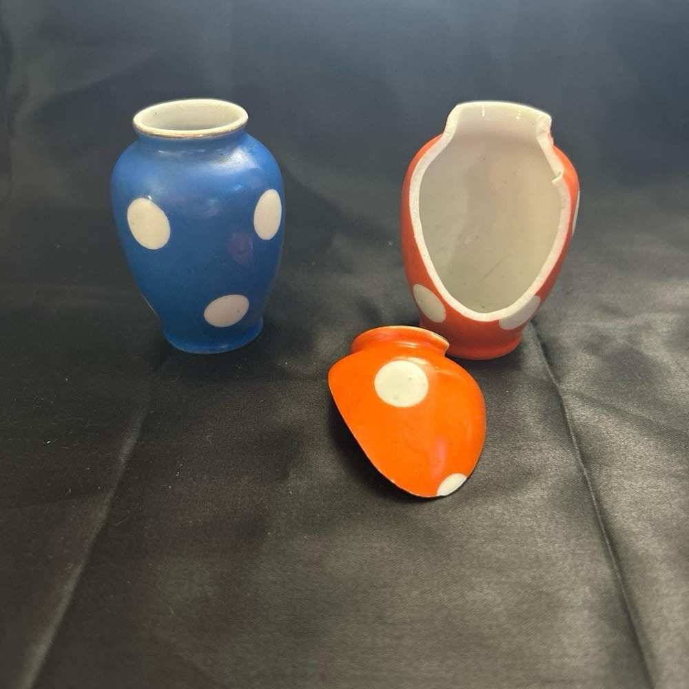 Occupied Japan Polka Dot Shaker Vase Lot - Blue & Orange As-Is 1940s/1950s